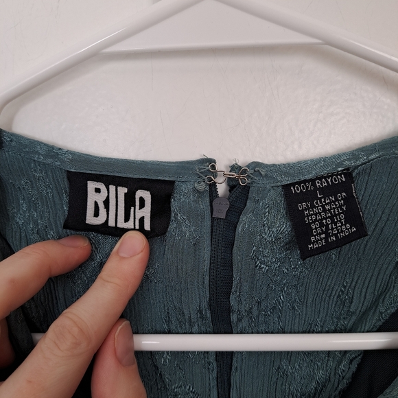 BILA Blue Crushed Velvet Whimsygoth 90s Long Sleeve Cardigan Maxi Dress Large - Picture 3 of 6